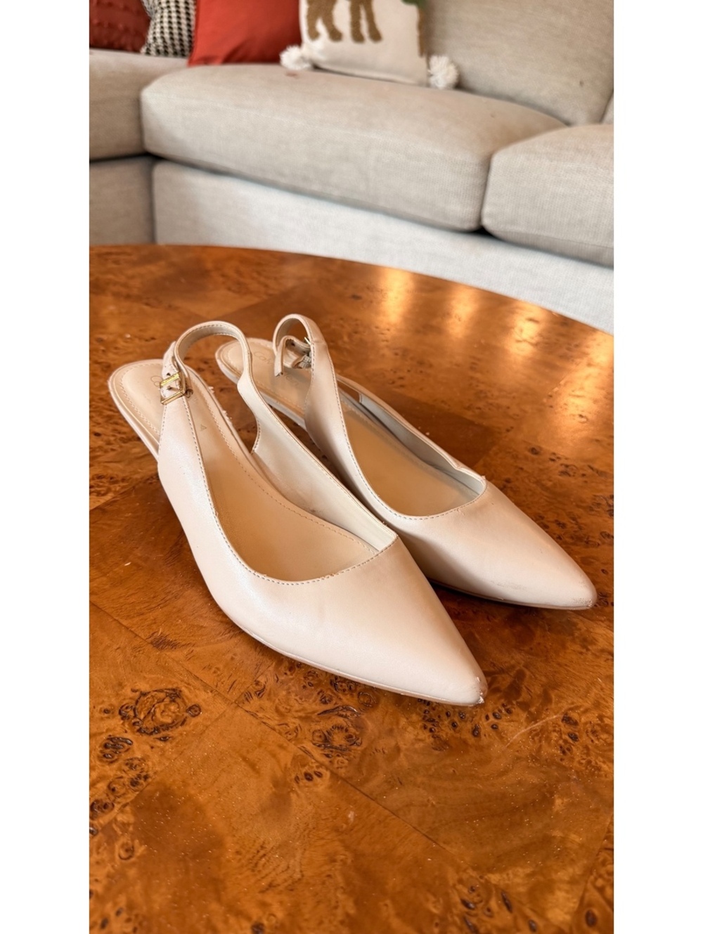 Calvin Klein Beige Pointed Toe Slingback Kitten Heel Shoes